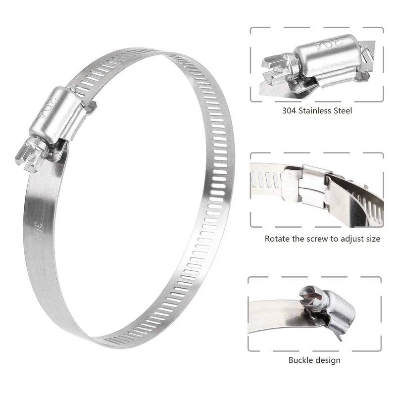 LISHINE 30 Pcs 3 inch Hose Clamp Adjustable Stainless Steel Hose Clamps Worm Gear Clamps Adjustable 72-95mm Range, Duct Clamp, Worm Drive Clamp for Automotive, Water Pipe, Hose Clip - Image 2